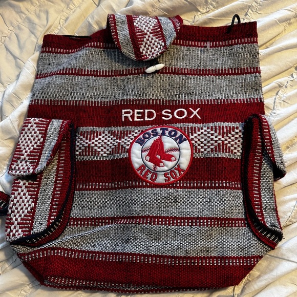 MLB Boston Red Sox Sports Fan Mexican Baja Woven Backpack Red Navy & White - Picture 1 of 5